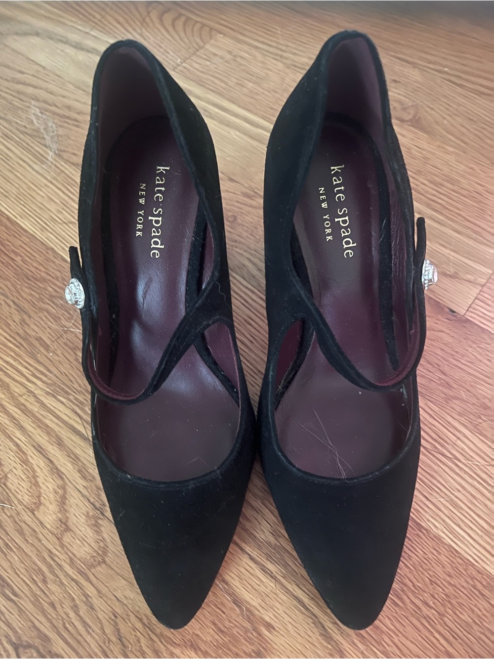 kate spade Black Suede Pointed Mary Jane Heels with Crystal Buckle - Picture 3 of 6